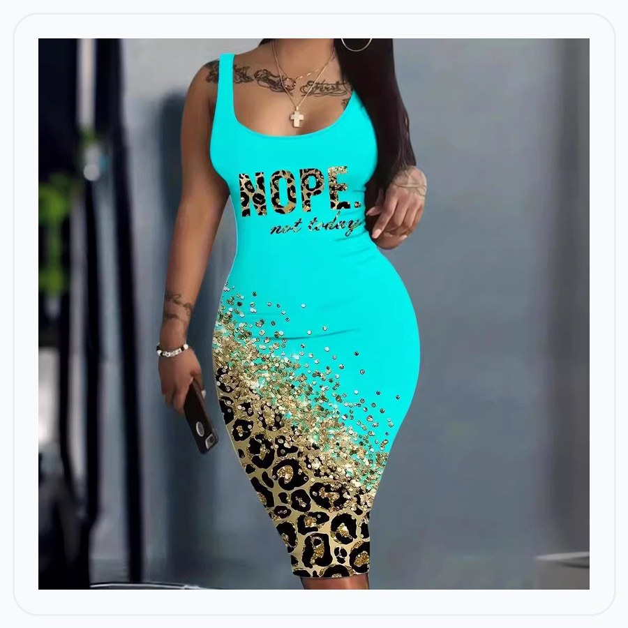 Letter Print Fashion Sleeveless Dress Women